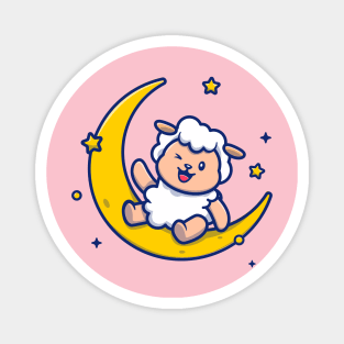 Cute Sheep Sitting On The Moon Magnet